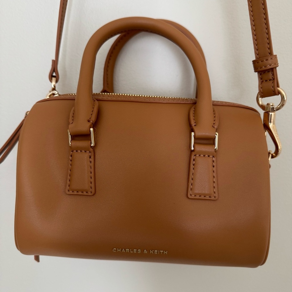 Charles & Keith Camel Brown Mini Satchel with Gold Hardware